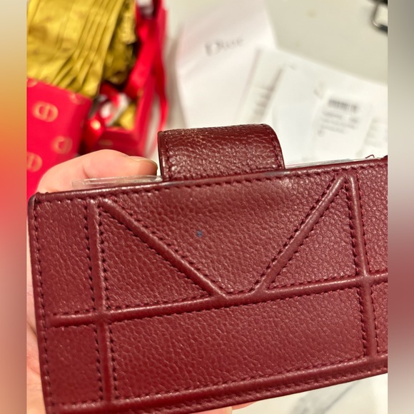 DIOR Authentic Burgundy Calfskin Leather Diorama Gusset Card Holder - Picture 5 of 17